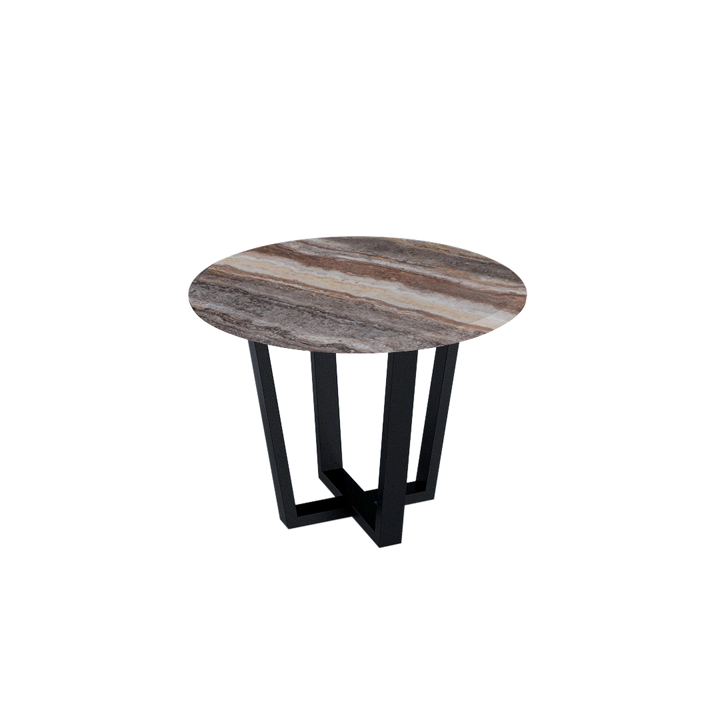 Round Marble Dining Table Ø1.0m (4-seater) | Black Metal Square-Frame Base