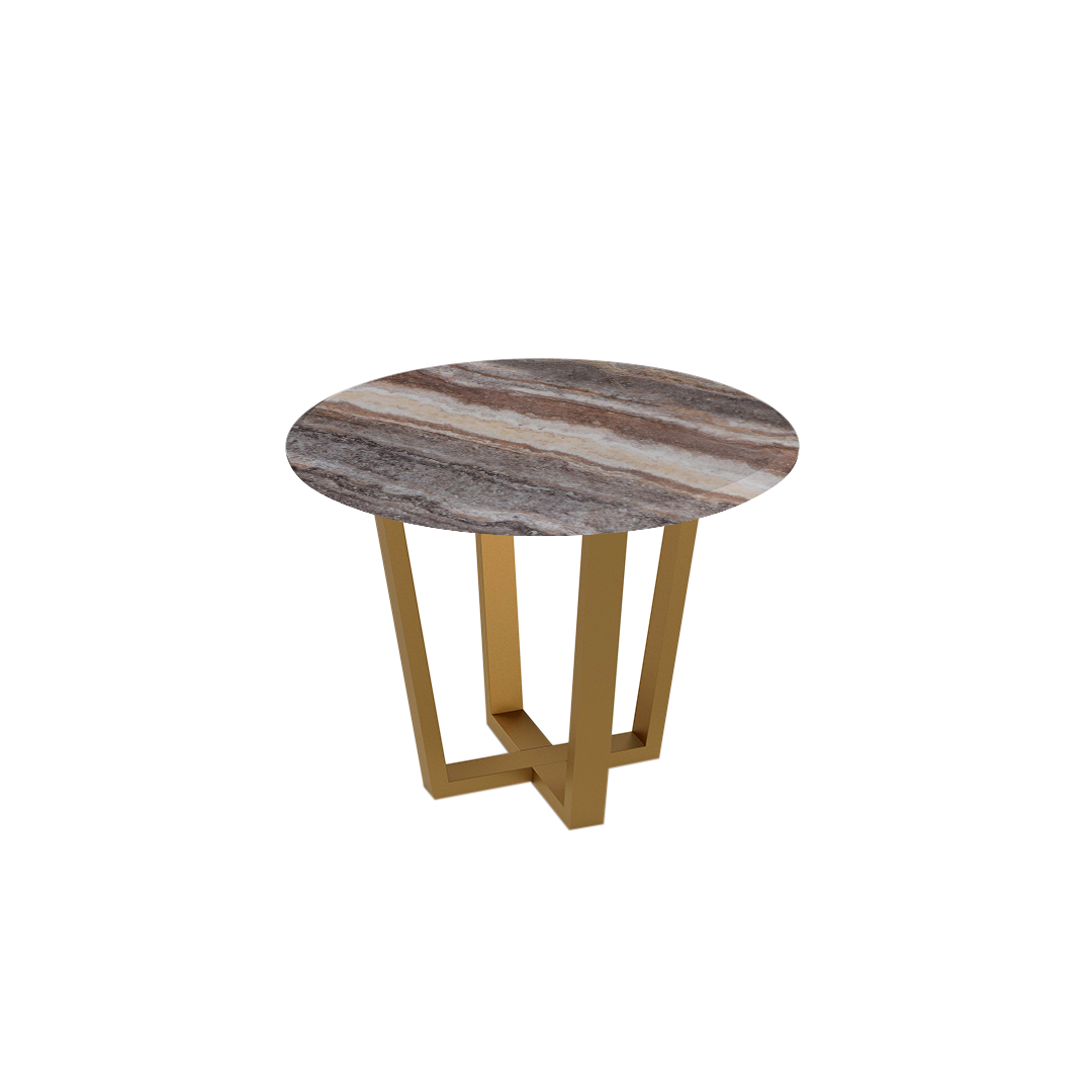 Round Marble Dining Table Ø1.0m (4-seater) | Gold Metal Square-Frame Base