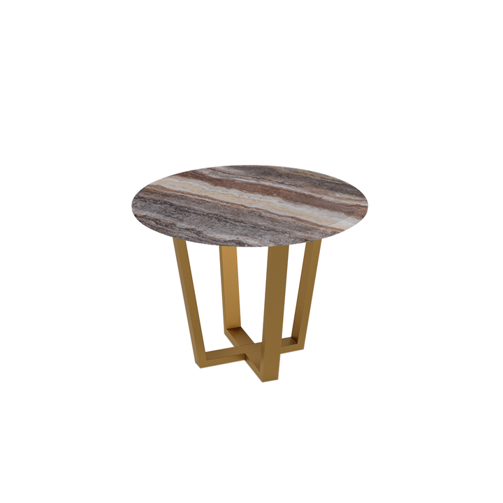 Round Marble Dining Table Ø1.0m (4-seater) | Gold Metal Square-Frame Base