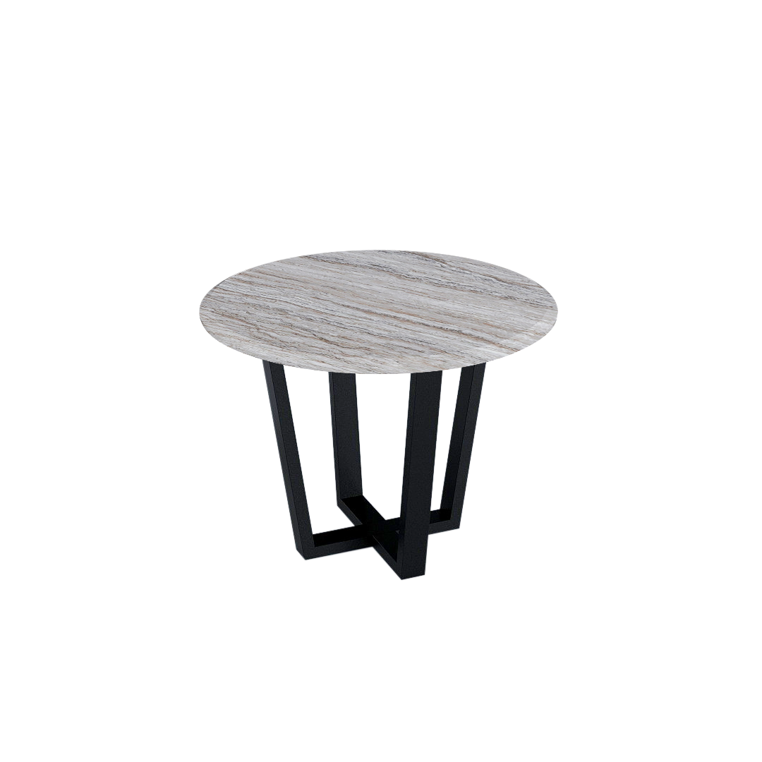 Round Marble Dining Table Ø1.0m (4-seater) | Black Metal Square-Frame Base