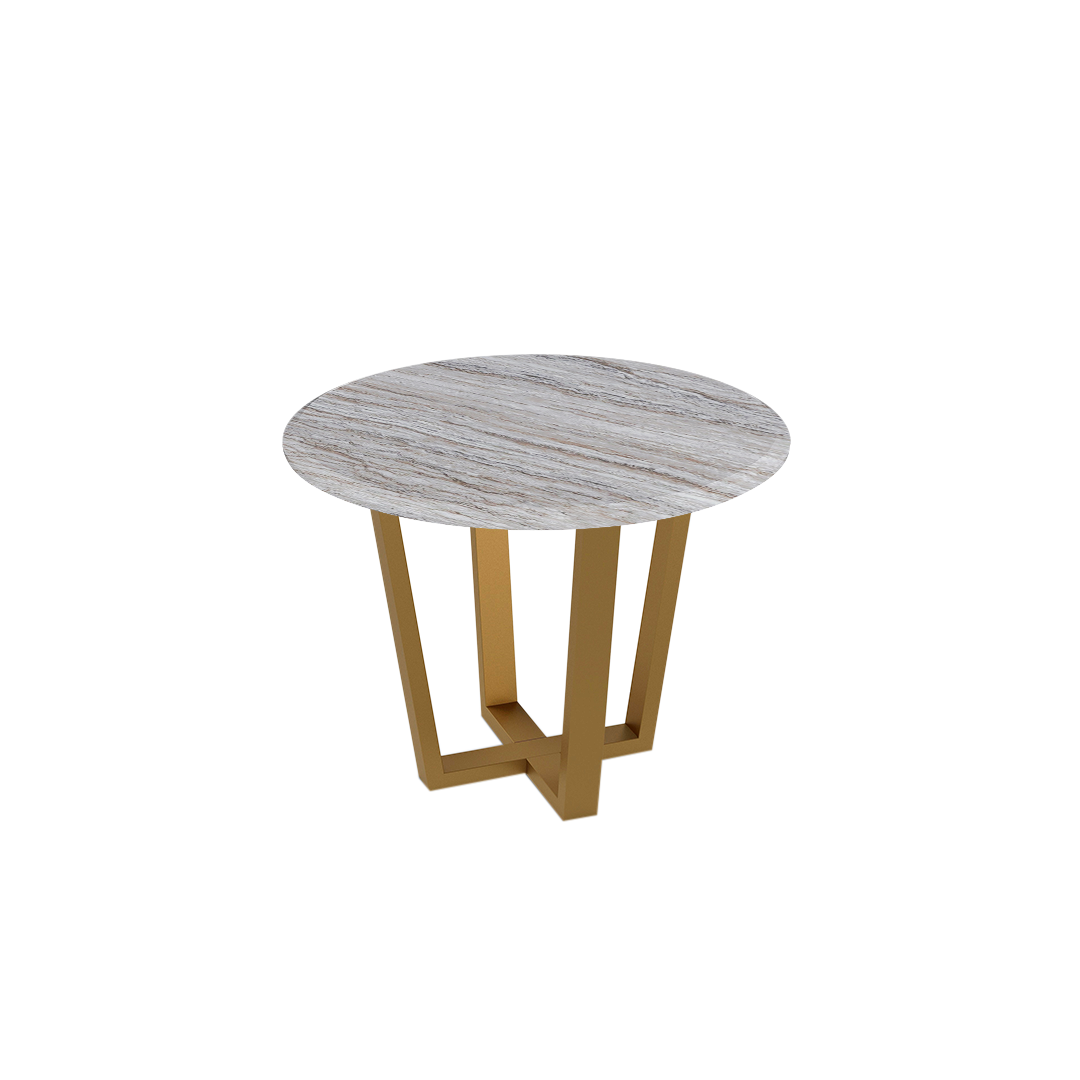 Round Marble Dining Table Ø1.0m (4-seater) | Gold Metal Square-Frame Base