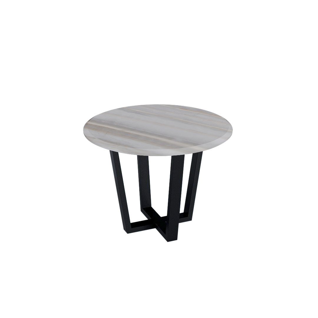 Round Marble Dining Table Ø1.0m (4-seater) | Black Metal Square-Frame Base