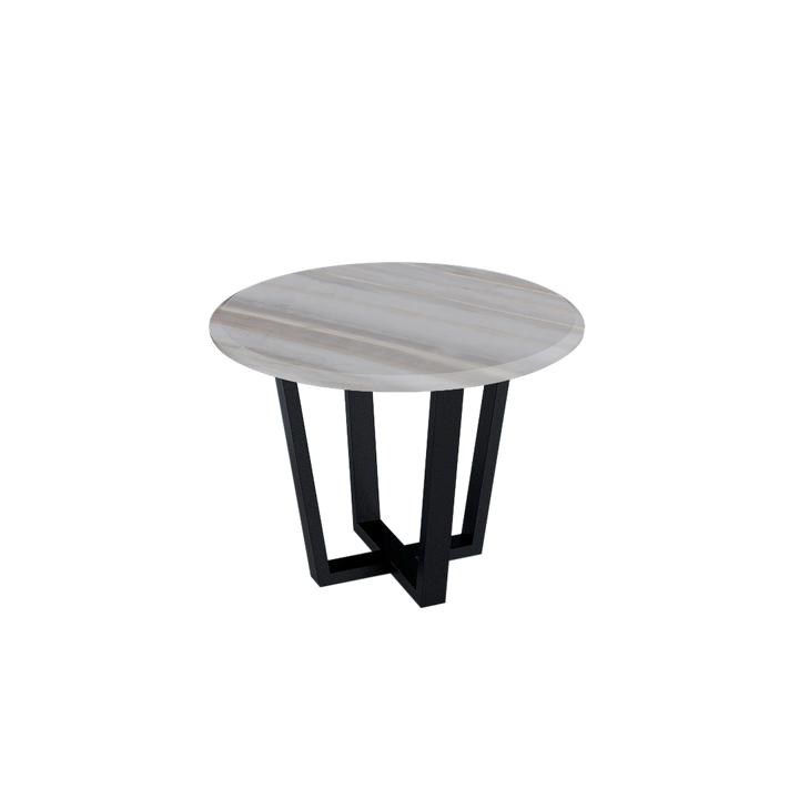 Round Marble Dining Table Ø1.0m (4-seater) | Black Metal Square-Frame Base