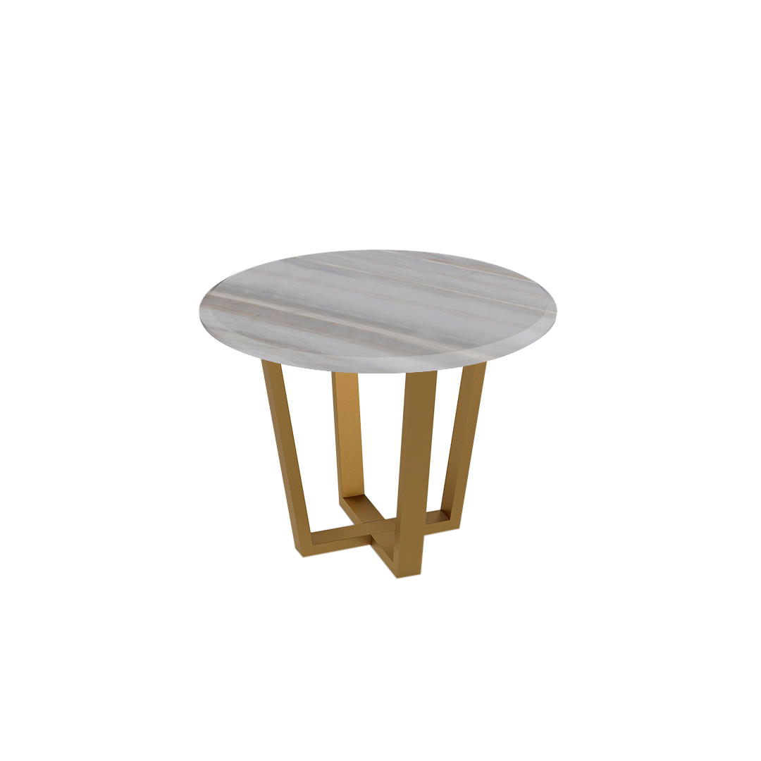 Round Marble Dining Table Ø1.0m (4-seater) | Gold Metal Square-Frame Base