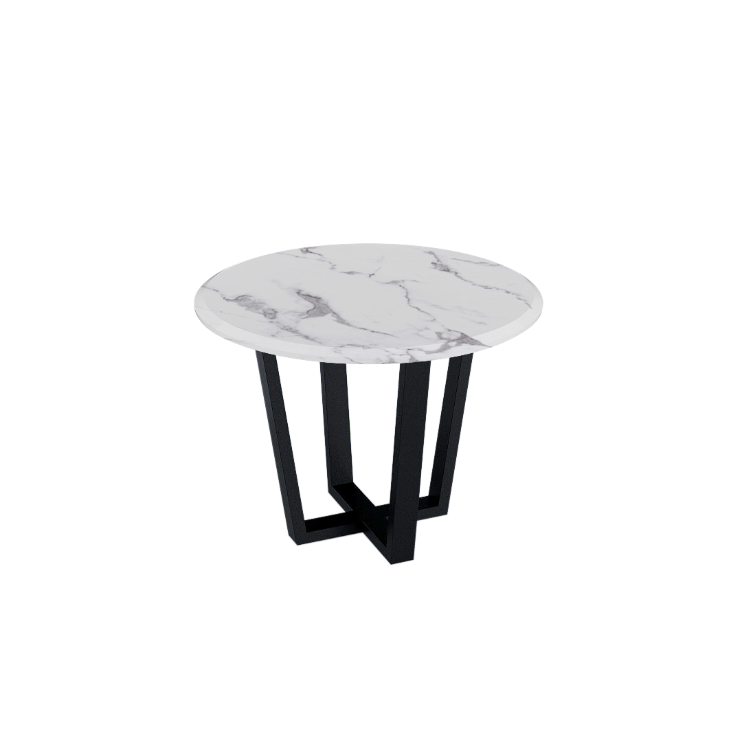 Round Marble Dining Table Ø1.0m (4-seater) | Black Metal Square-Frame Base