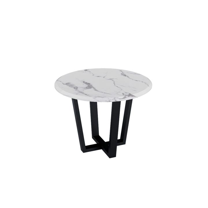 Round Marble Dining Table Ø1.0m (4-seater) | Black Metal Square-Frame Base