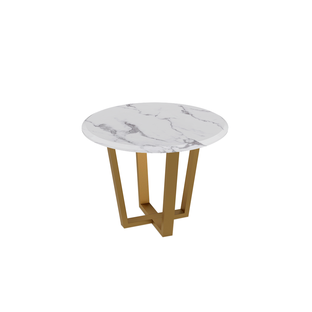 Round Marble Dining Table Ø1.0m (4-seater) | Gold Metal Square-Frame Base