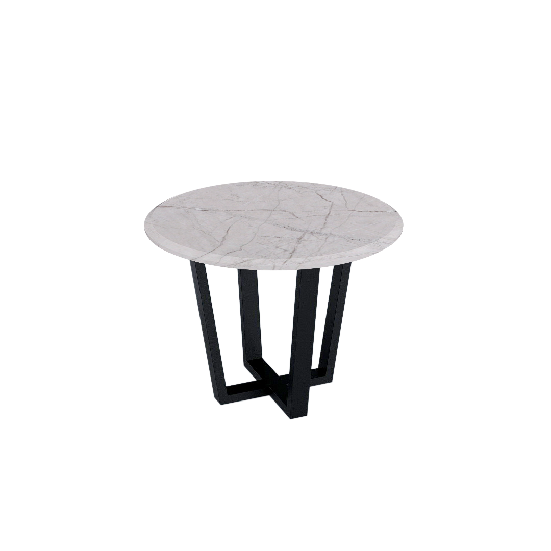 Round Marble Dining Table Ø1.0m (4-seater) | Black Metal Square-Frame Base