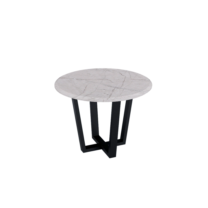 Round Marble Dining Table Ø1.0m (4-seater) | Black Metal Square-Frame Base