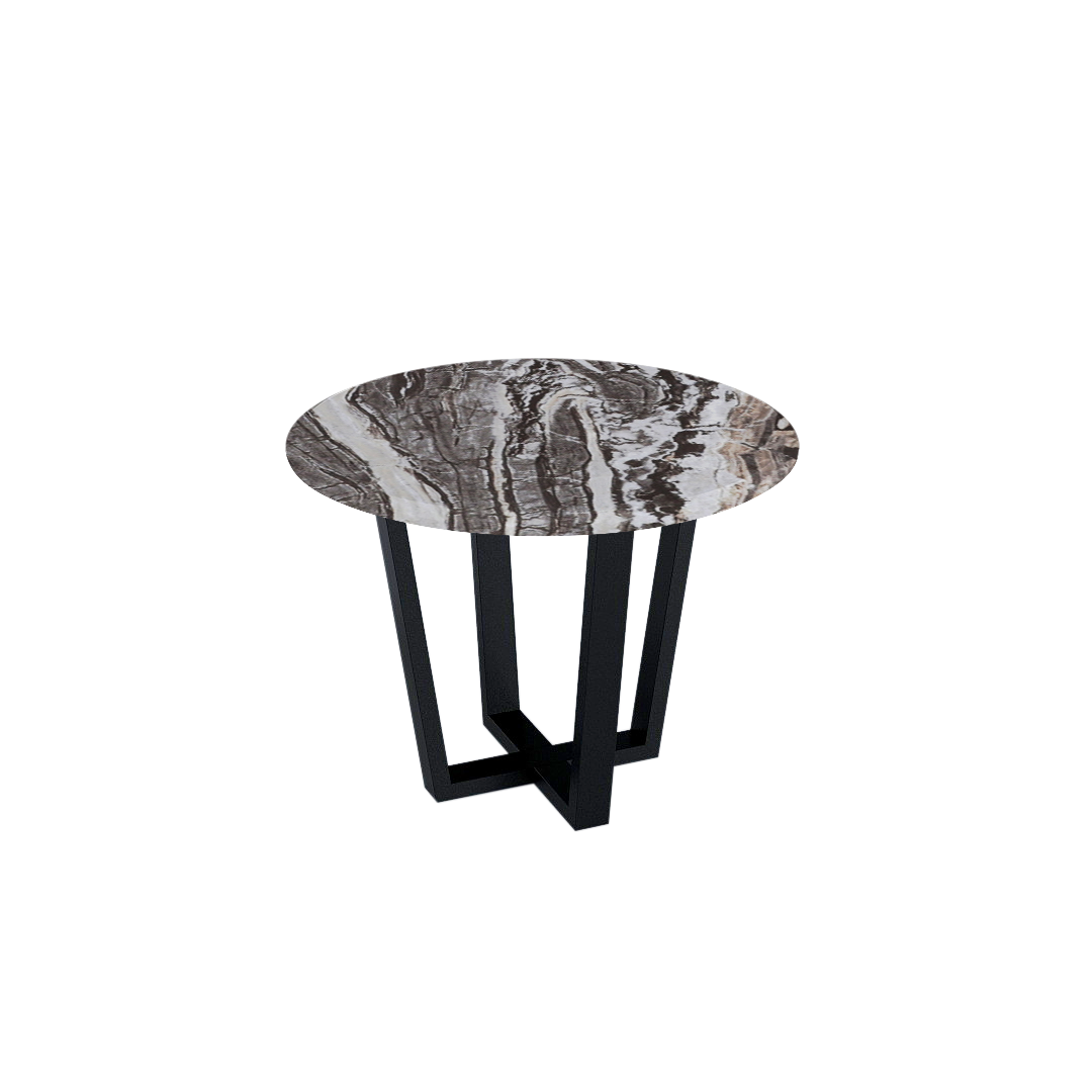 Round Marble Dining Table Ø1.0m (4-seater) | Black Metal Square-Frame Base