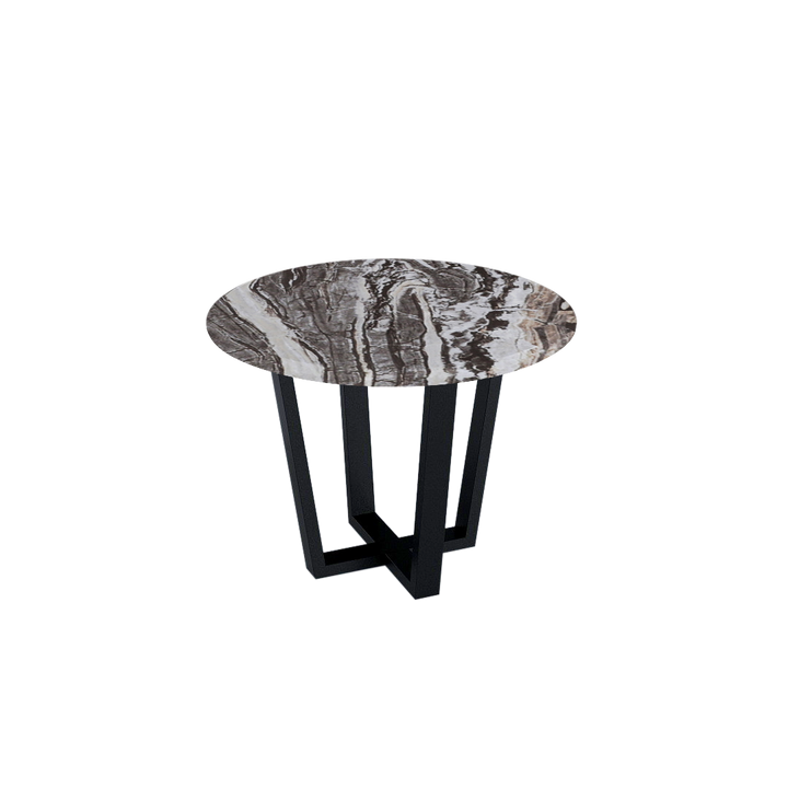 Round Marble Dining Table Ø1.0m (4-seater) | Black Metal Square-Frame Base