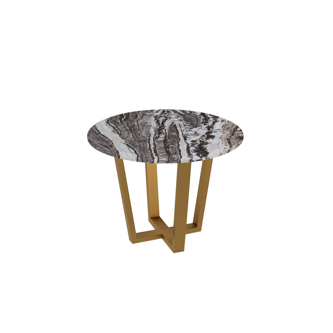 Round Marble Dining Table Ø1.0m (4-seater) | Gold Metal Square-Frame Base