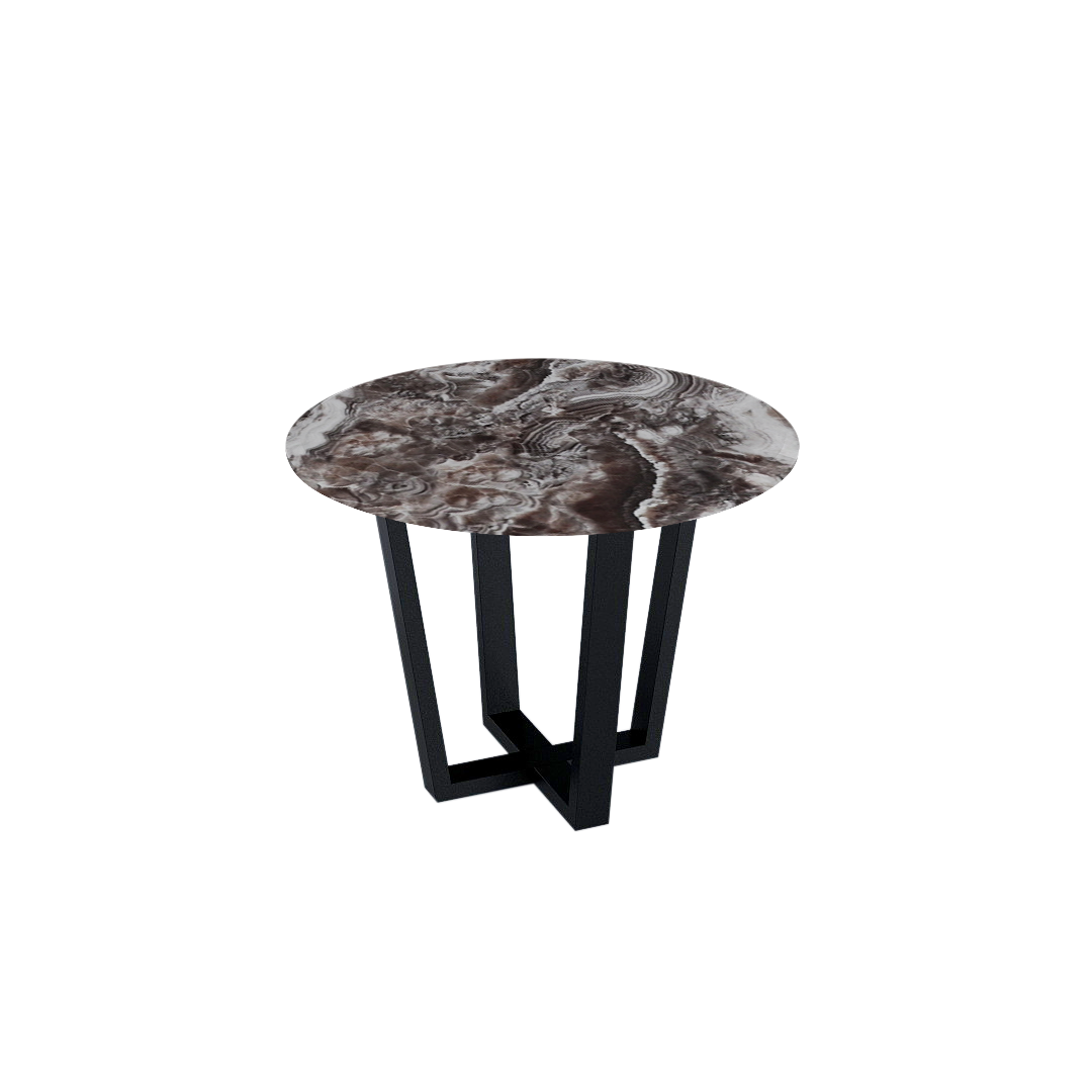 Round Marble Dining Table Ø1.0m (4-seater) | Black Metal Square-Frame Base