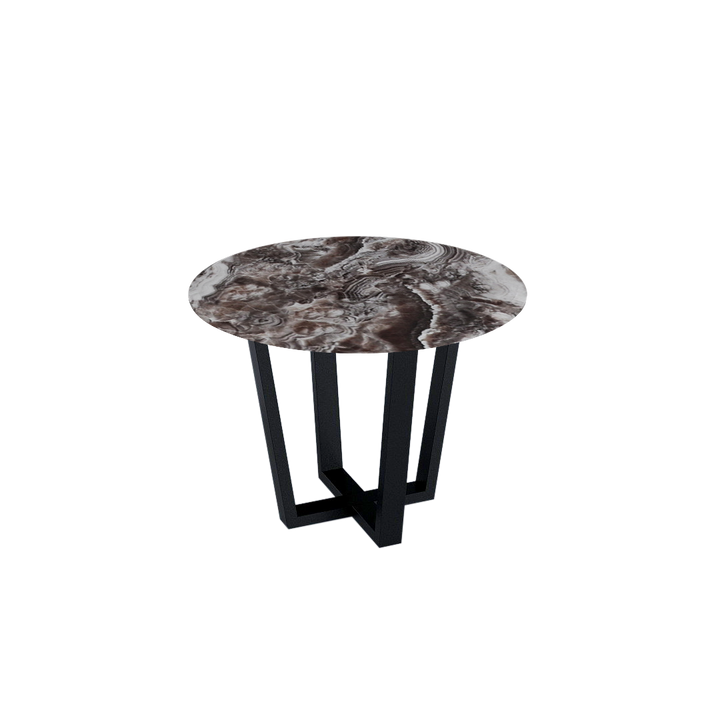Round Marble Dining Table Ø1.0m (4-seater) | Black Metal Square-Frame Base