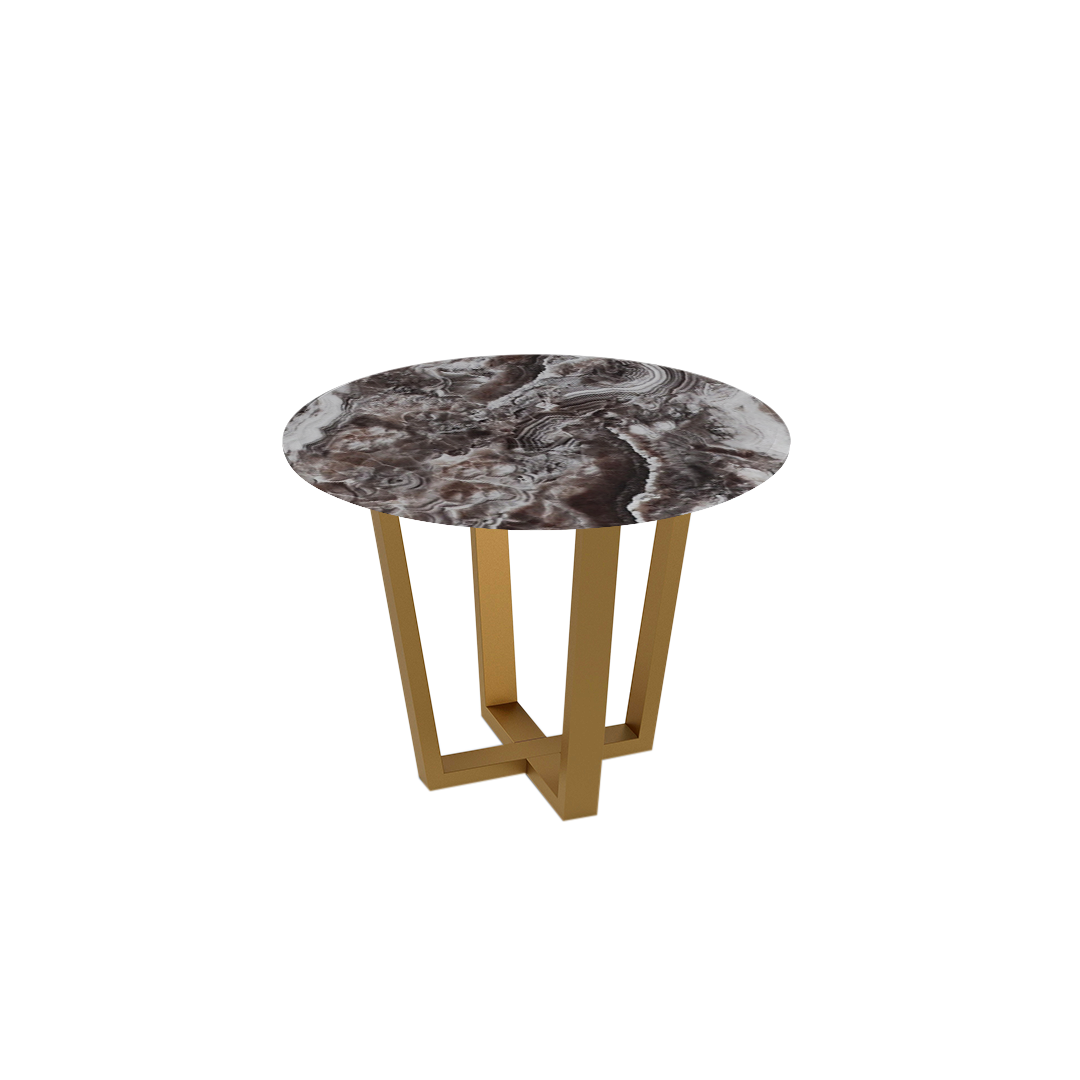 Round Marble Dining Table Ø1.0m (4-seater) | Gold Metal Square-Frame Base
