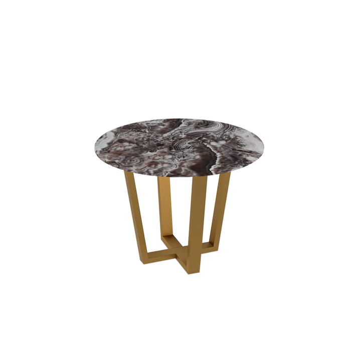 Round Marble Dining Table Ø1.0m (4-seater) | Gold Metal Square-Frame Base