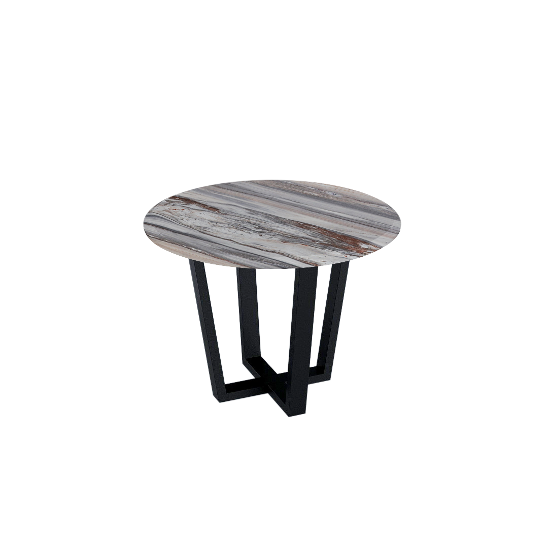 Round Marble Dining Table Ø1.0m (4-seater) | Black Metal Square-Frame Base