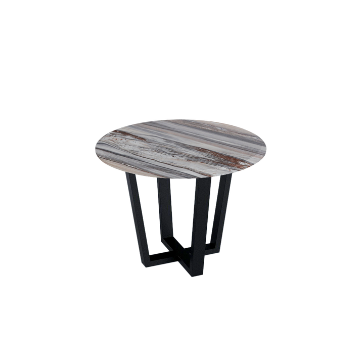 Round Marble Dining Table Ø1.0m (4-seater) | Black Metal Square-Frame Base