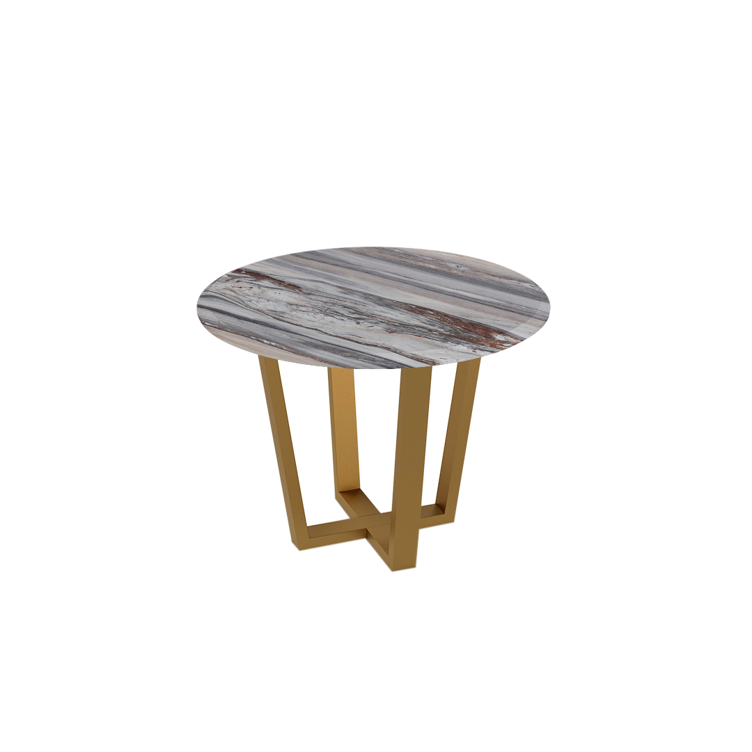 Round Marble Dining Table Ø1.0m (4-seater) | Gold Metal Square-Frame Base