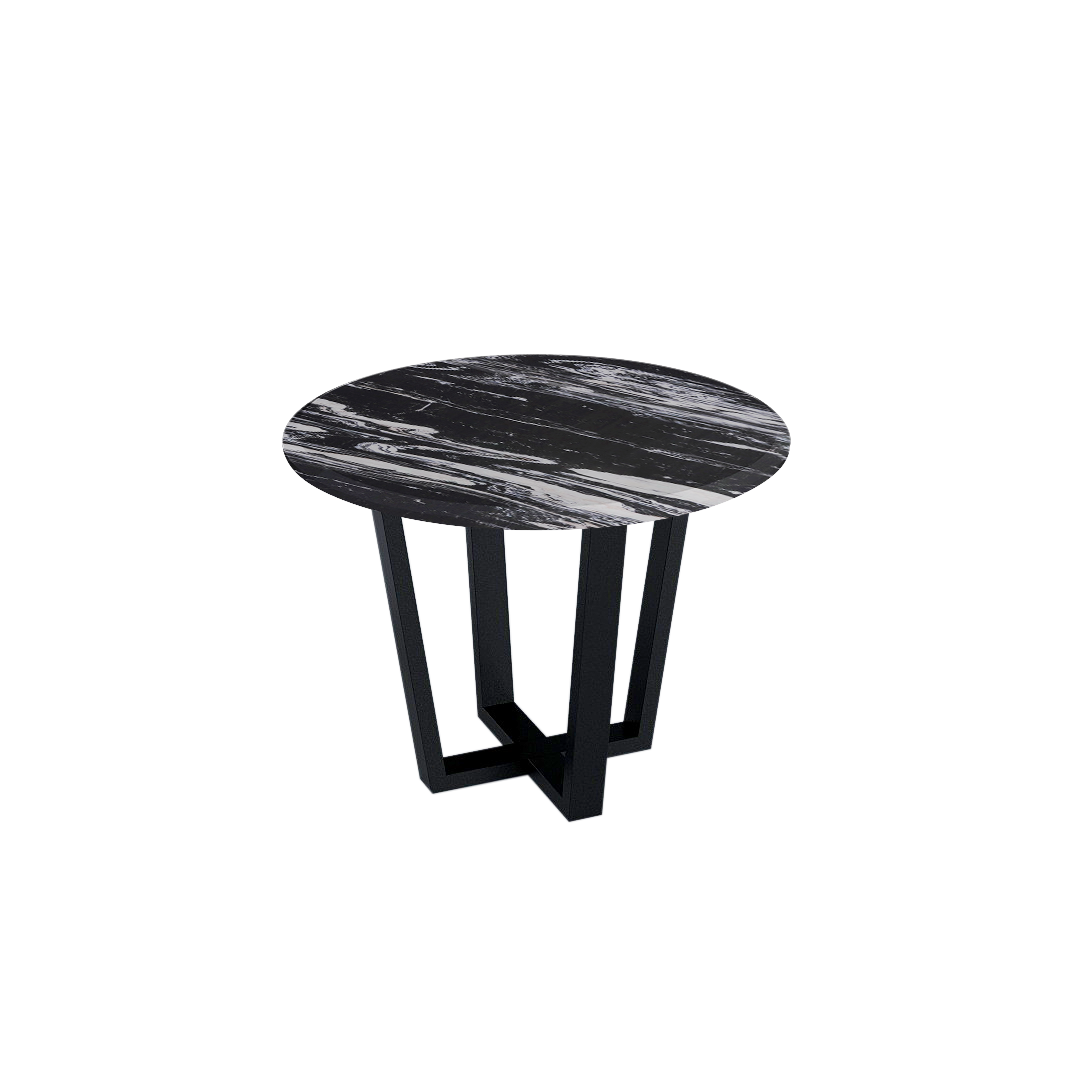 Round Marble Dining Table Ø1.0m (4-seater) | Black Metal Square-Frame Base