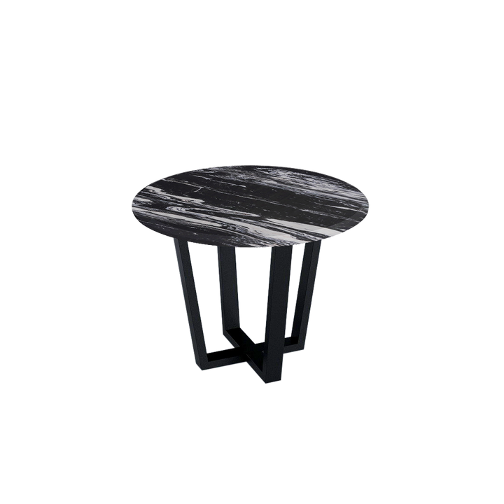 Round Marble Dining Table Ø1.0m (4-seater) | Black Metal Square-Frame Base