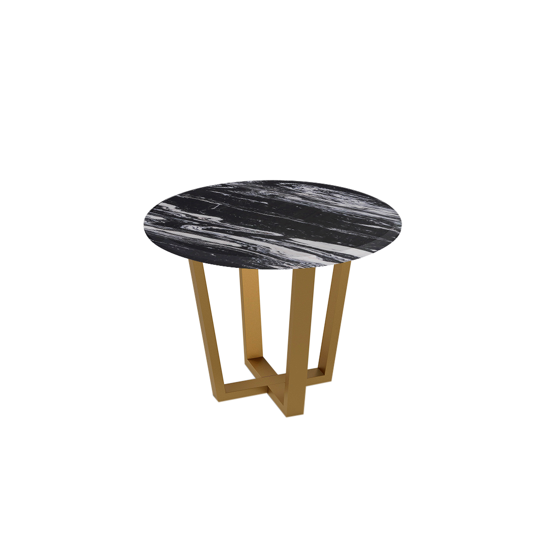 Round Marble Dining Table Ø1.0m (4-seater) | Gold Metal Square-Frame Base