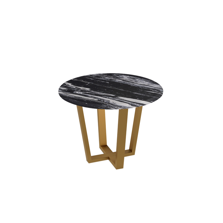 Round Marble Dining Table Ø1.0m (4-seater) | Gold Metal Square-Frame Base