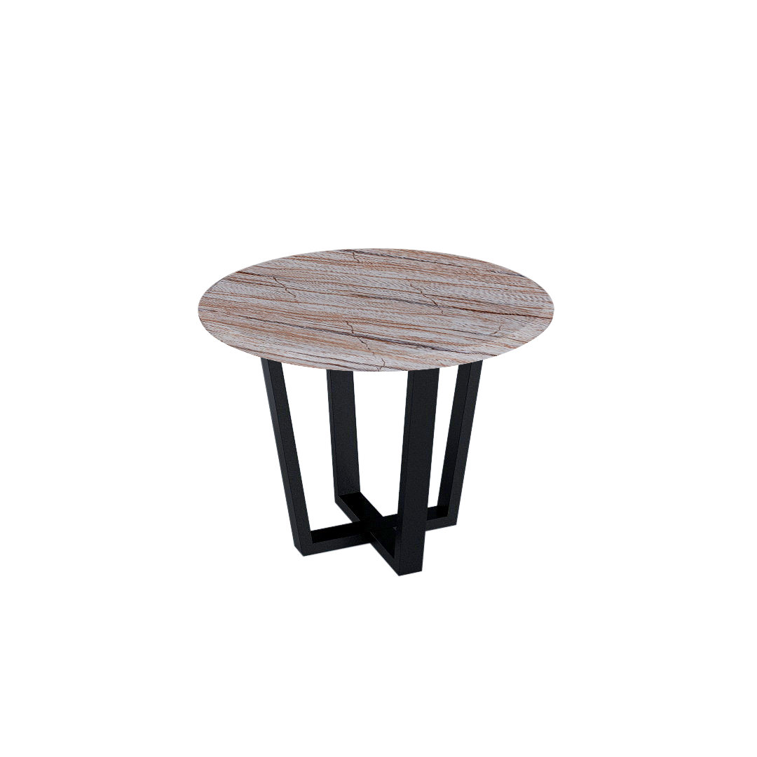 Round Marble Dining Table Ø1.0m (4-seater) | Black Metal Square-Frame Base