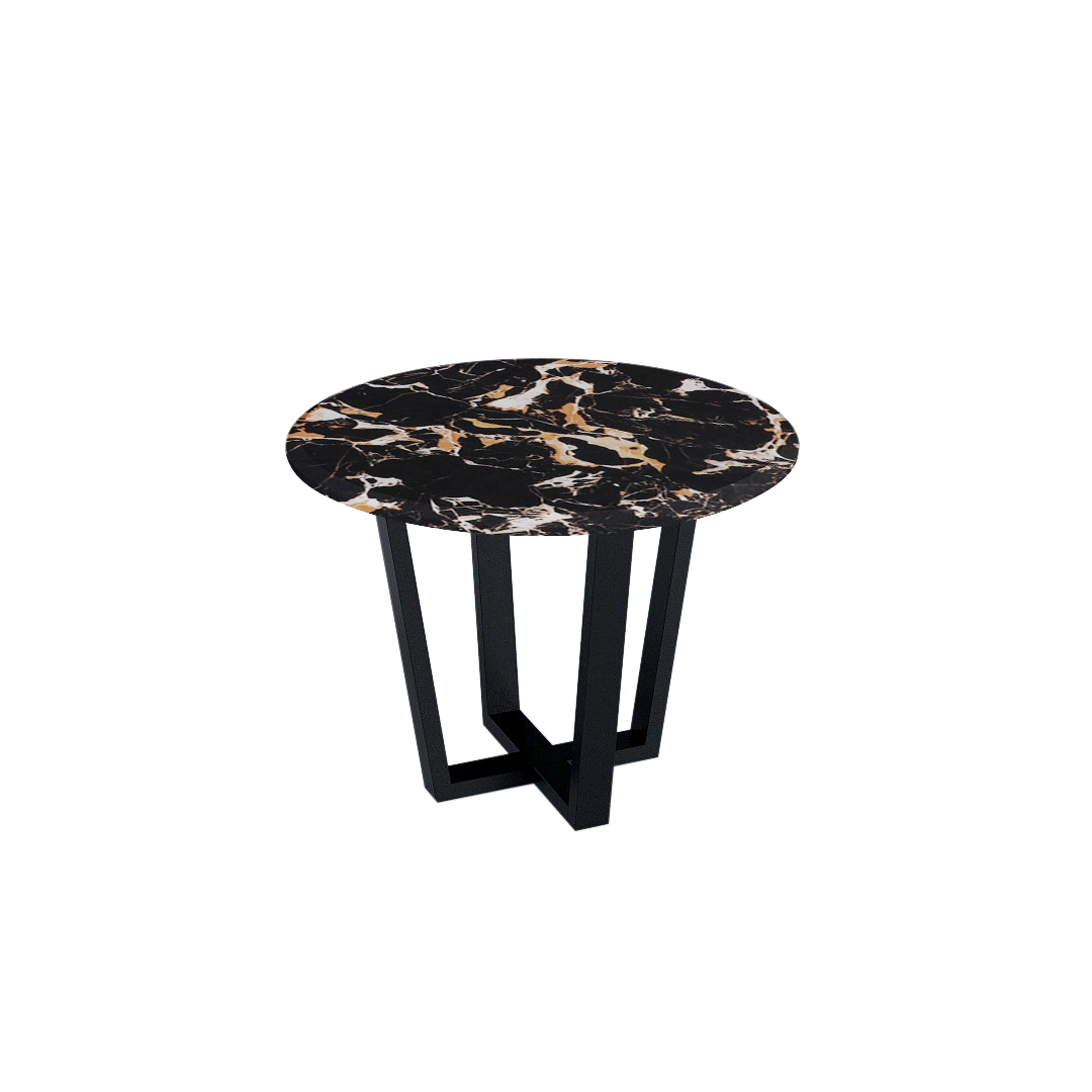 Round Marble Dining Table Ø1.0m (4-seater) | Black Metal Square-Frame Base