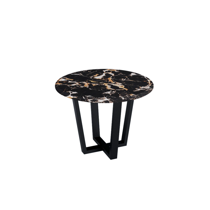 Round Marble Dining Table Ø1.0m (4-seater) | Black Metal Square-Frame Base
