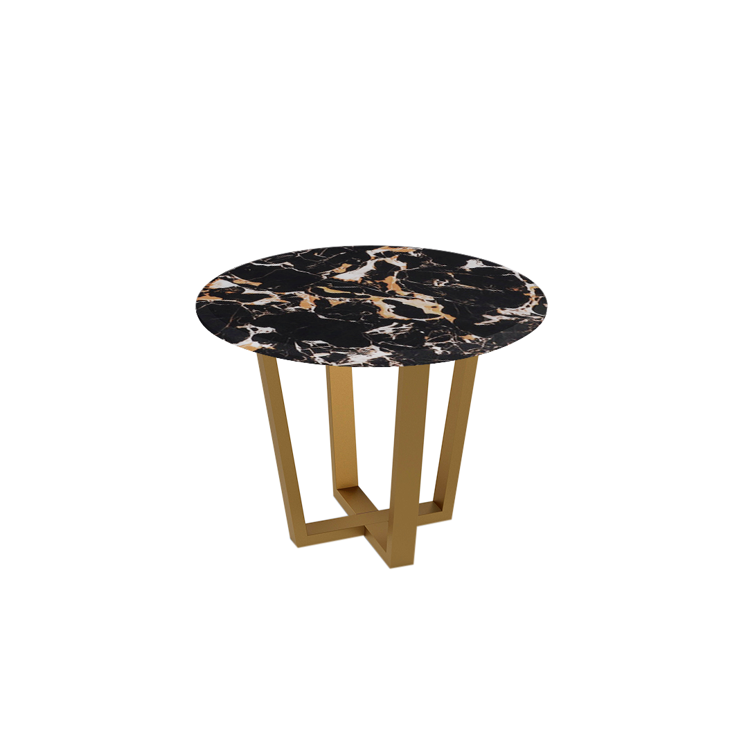Round Marble Dining Table Ø1.0m (4-seater) | Gold Metal Square-Frame Base