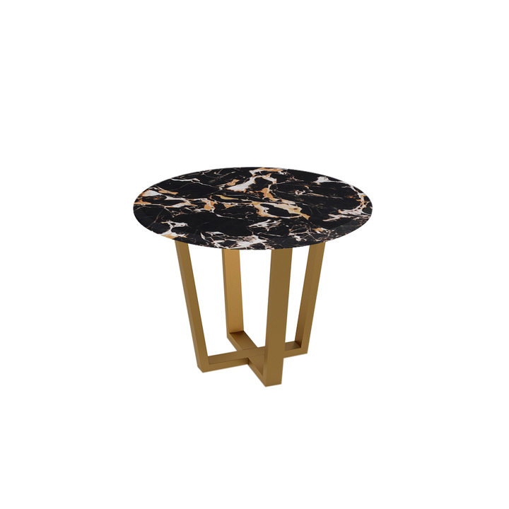 Round Marble Dining Table Ø1.0m (4-seater) | Gold Metal Square-Frame Base