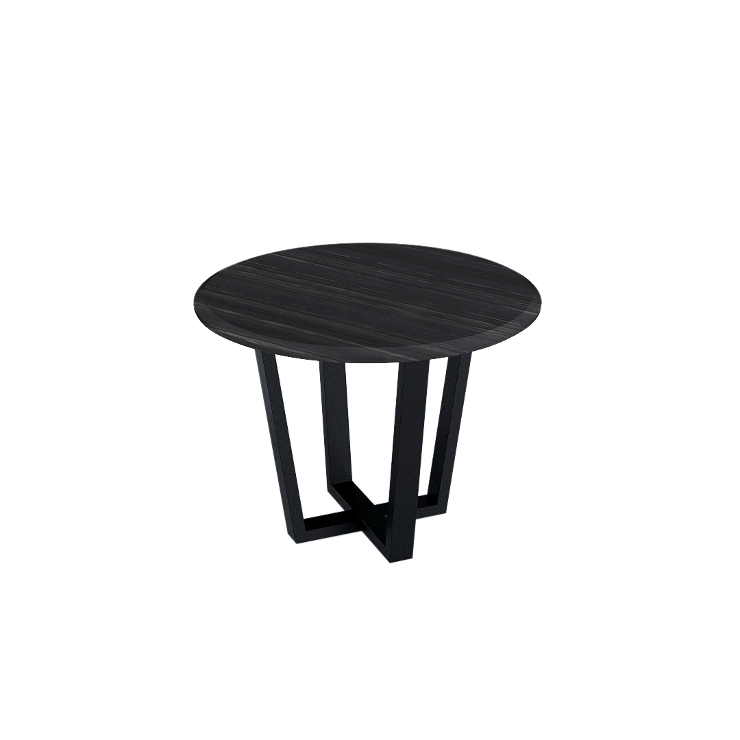 Round Marble Dining Table Ø1.0m (4-seater) | Black Metal Square-Frame Base