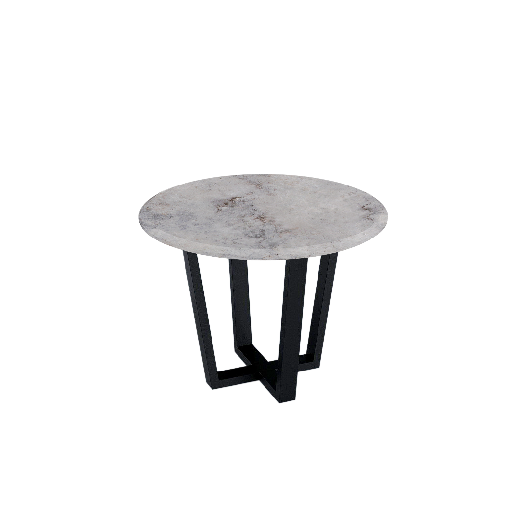 Round Marble Dining Table Ø1.0m (4-seater) | Black Metal Square-Frame Base