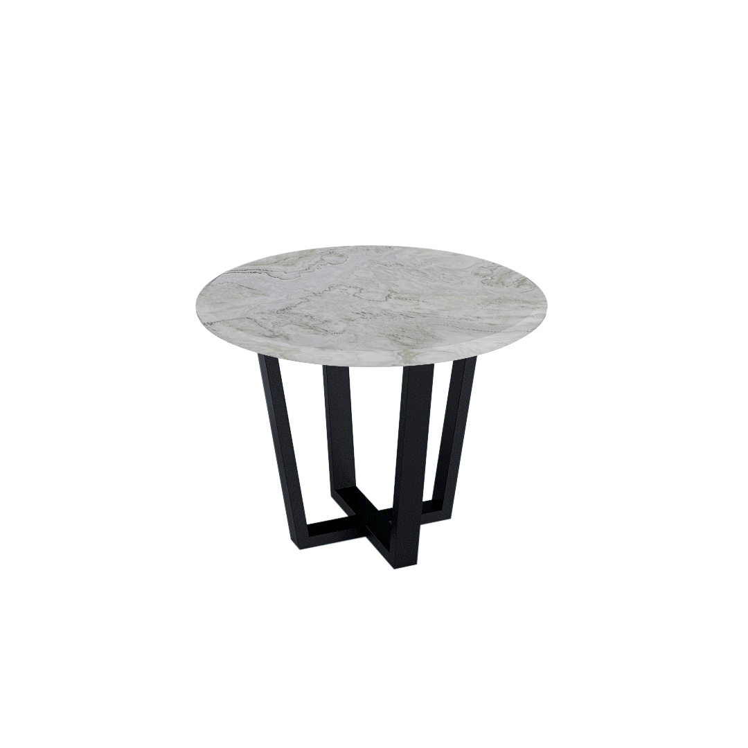 Round Marble Dining Table Ø1.0m (4-seater) | Black Metal Square-Frame Base