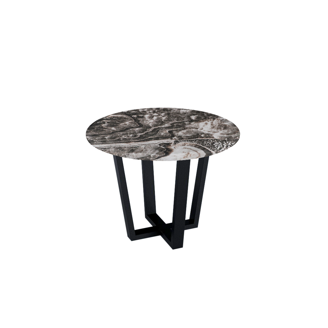 Round Marble Dining Table Ø1.0m (4-seater) | Black Metal Square-Frame Base