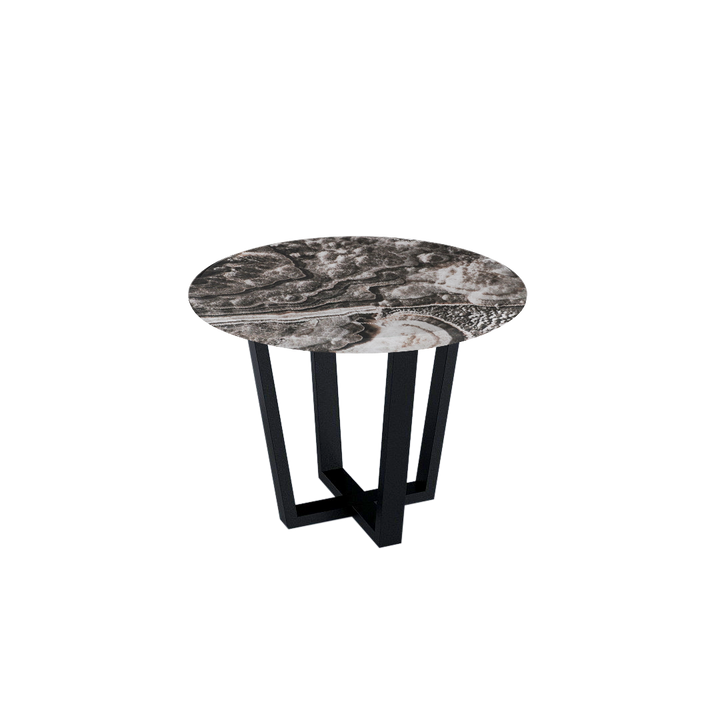 Round Marble Dining Table Ø1.0m (4-seater) | Black Metal Square-Frame Base