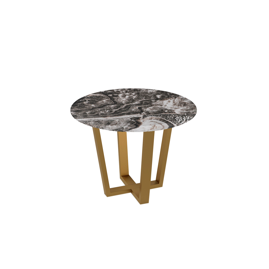 Round Marble Dining Table Ø1.0m (4-seater) | Gold Metal Square-Frame Base
