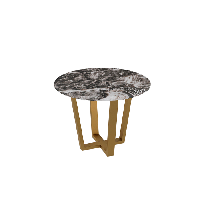 Round Marble Dining Table Ø1.0m (4-seater) | Gold Metal Square-Frame Base