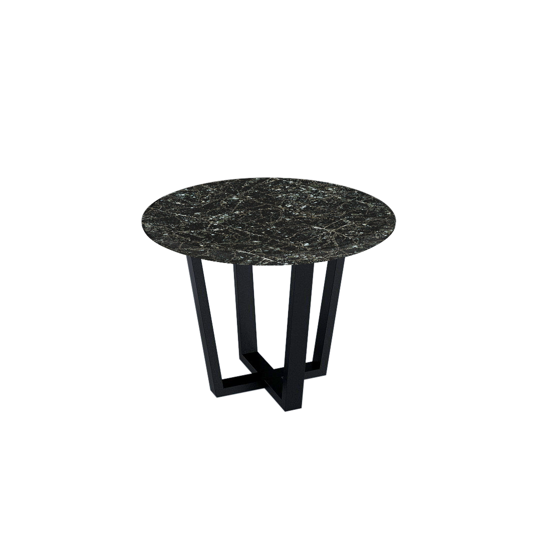 Round Marble Dining Table Ø1.0m (4-seater) | Black Metal Square-Frame Base