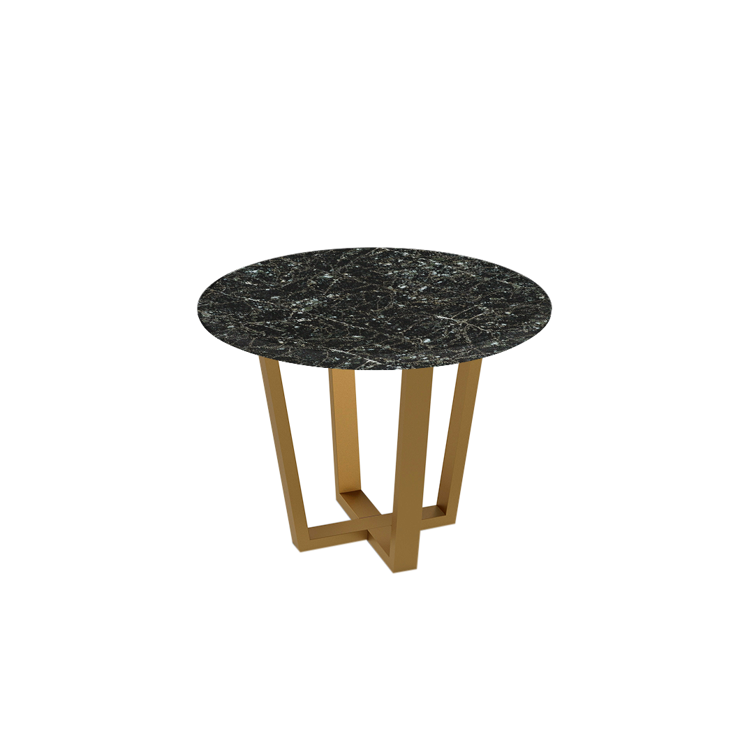 Round Marble Dining Table Ø1.0m (4-seater) | Gold Metal Square-Frame Base