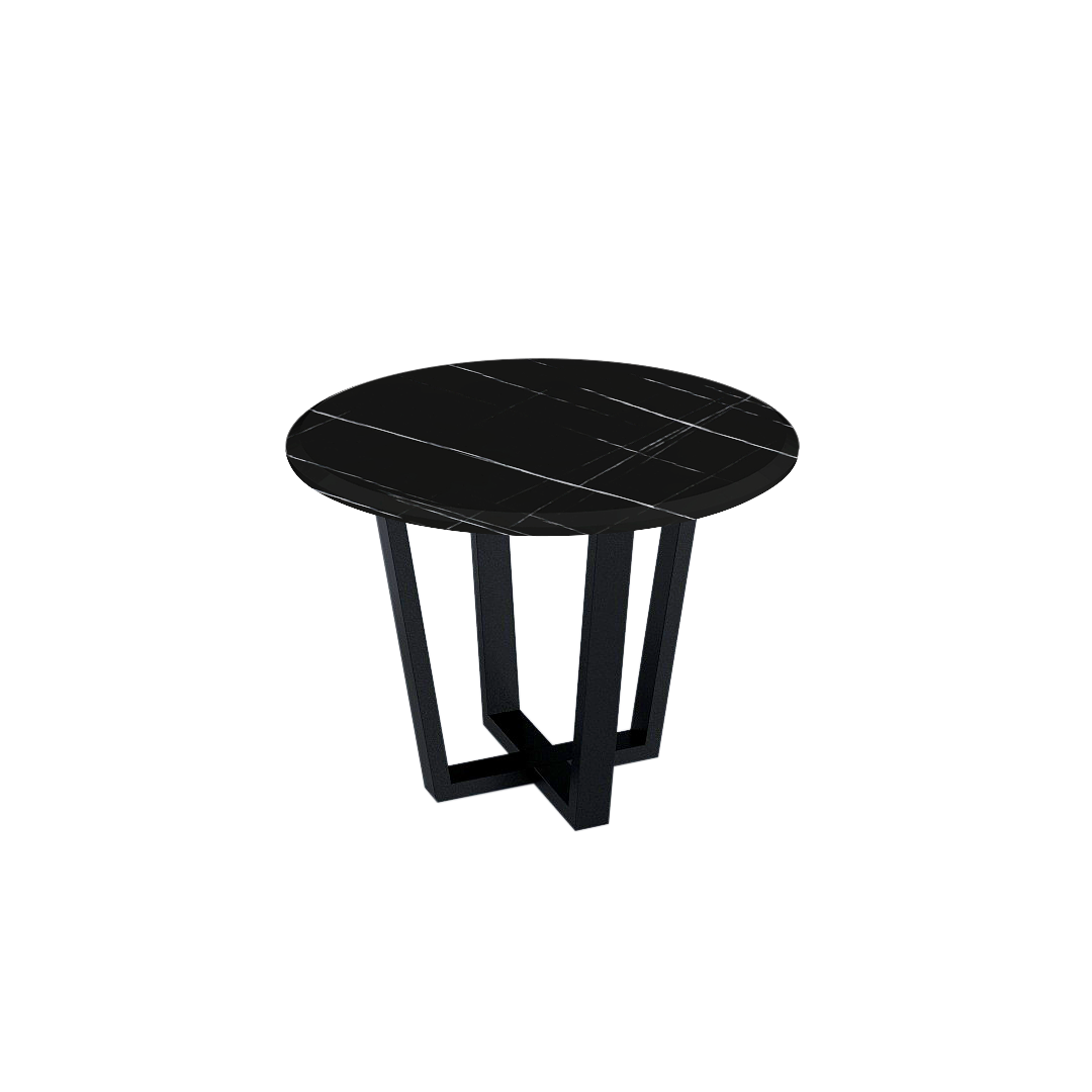 Round Marble Dining Table Ø1.0m (4-seater) | Black Metal Square-Frame Base
