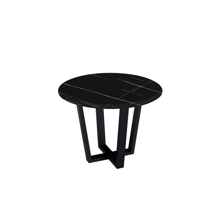 Round Marble Dining Table Ø1.0m (4-seater) | Black Metal Square-Frame Base