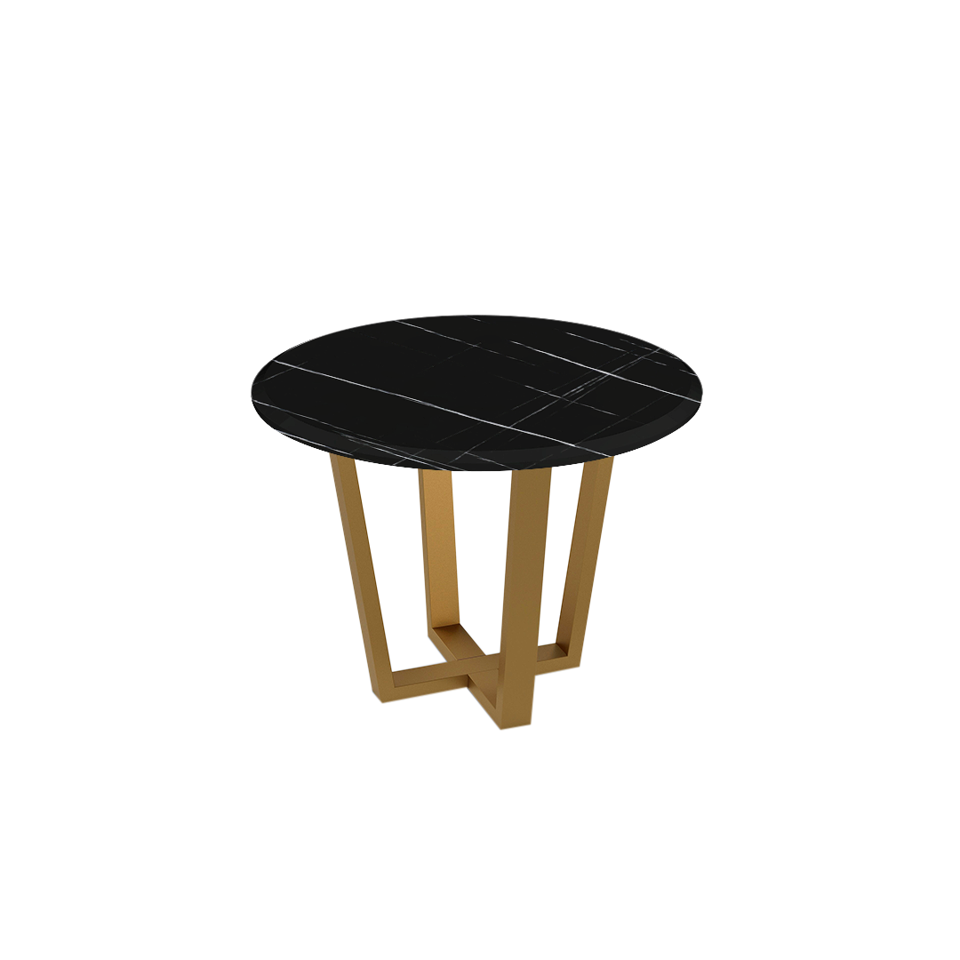 Round Marble Dining Table Ø1.0m (4-seater) | Gold Metal Square-Frame Base