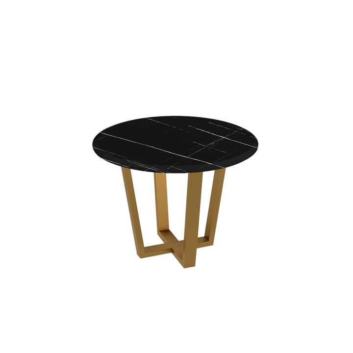 Round Marble Dining Table Ø1.0m (4-seater) | Gold Metal Square-Frame Base