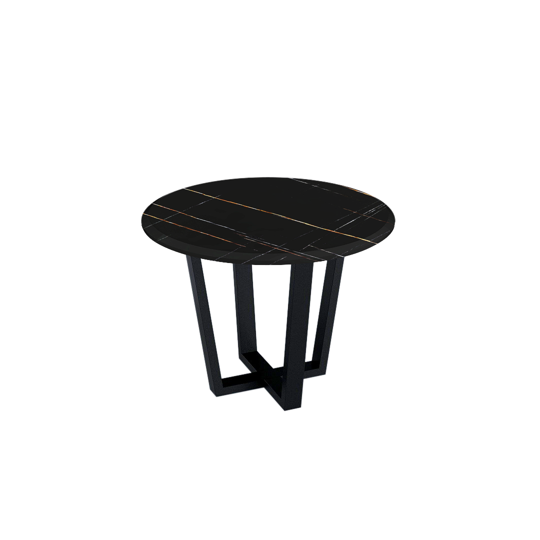 Round Marble Dining Table Ø1.0m (4-seater) | Black Metal Square-Frame Base
