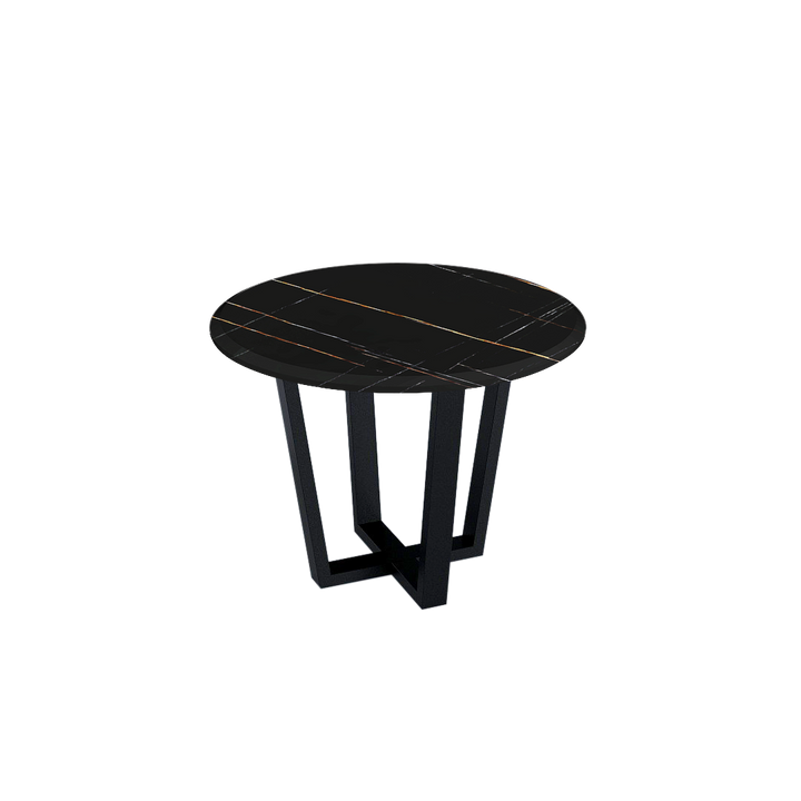 Round Marble Dining Table Ø1.0m (4-seater) | Black Metal Square-Frame Base