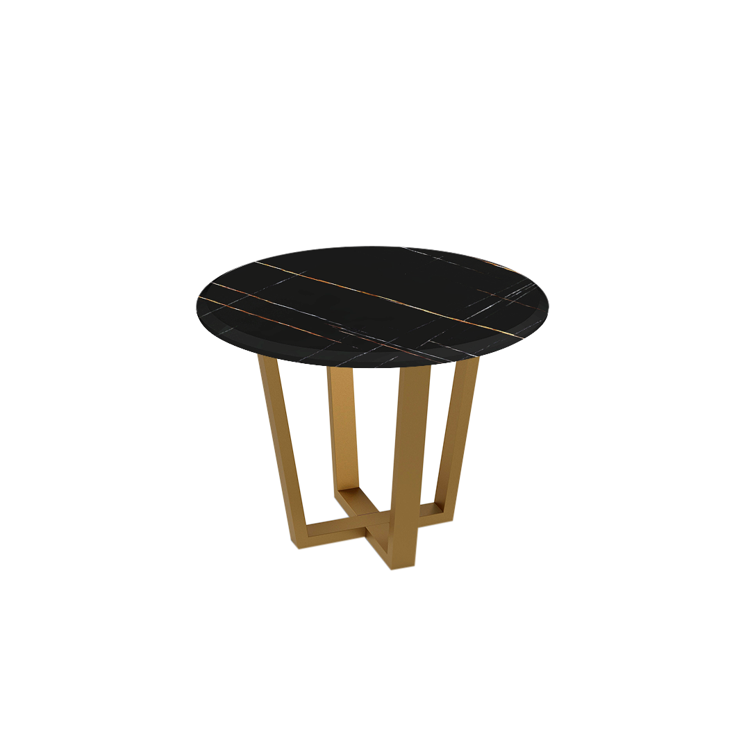 Round Marble Dining Table Ø1.0m (4-seater) | Gold Metal Square-Frame Base