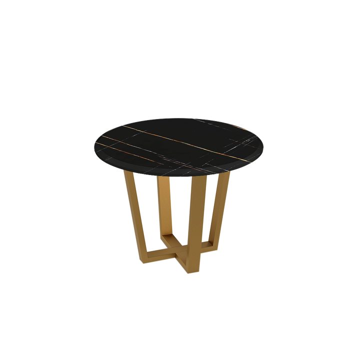 Round Marble Dining Table Ø1.0m (4-seater) | Gold Metal Square-Frame Base