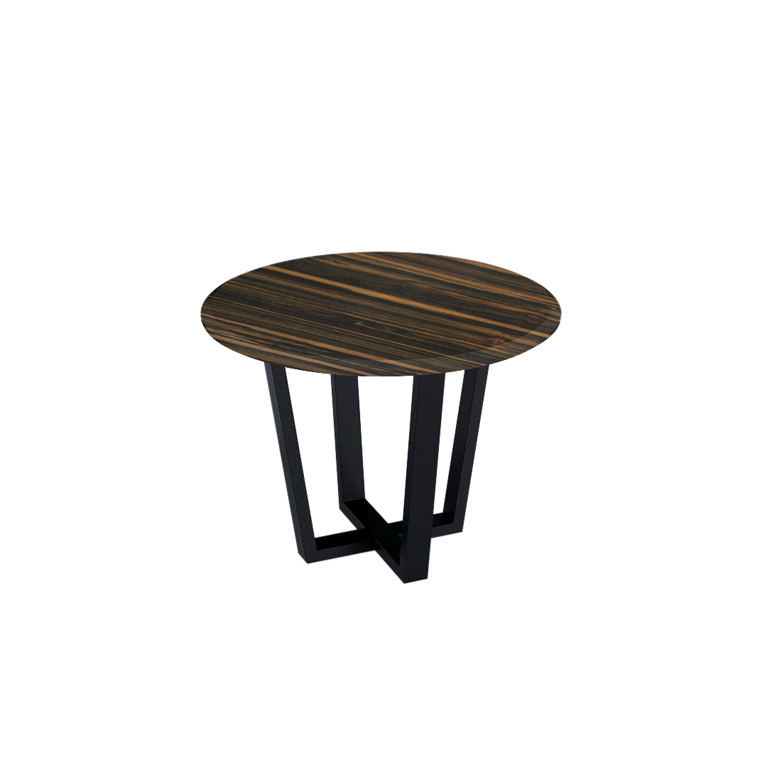 Round Marble Dining Table Ø1.0m (4-seater) | Black Metal Square-Frame Base